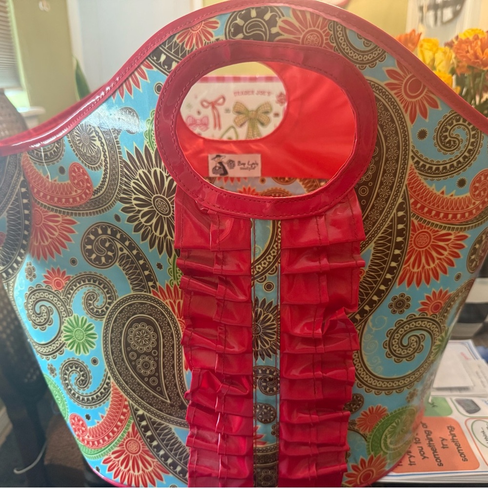 Mud Pie Paisley Tote with Orange Trim cooler bag